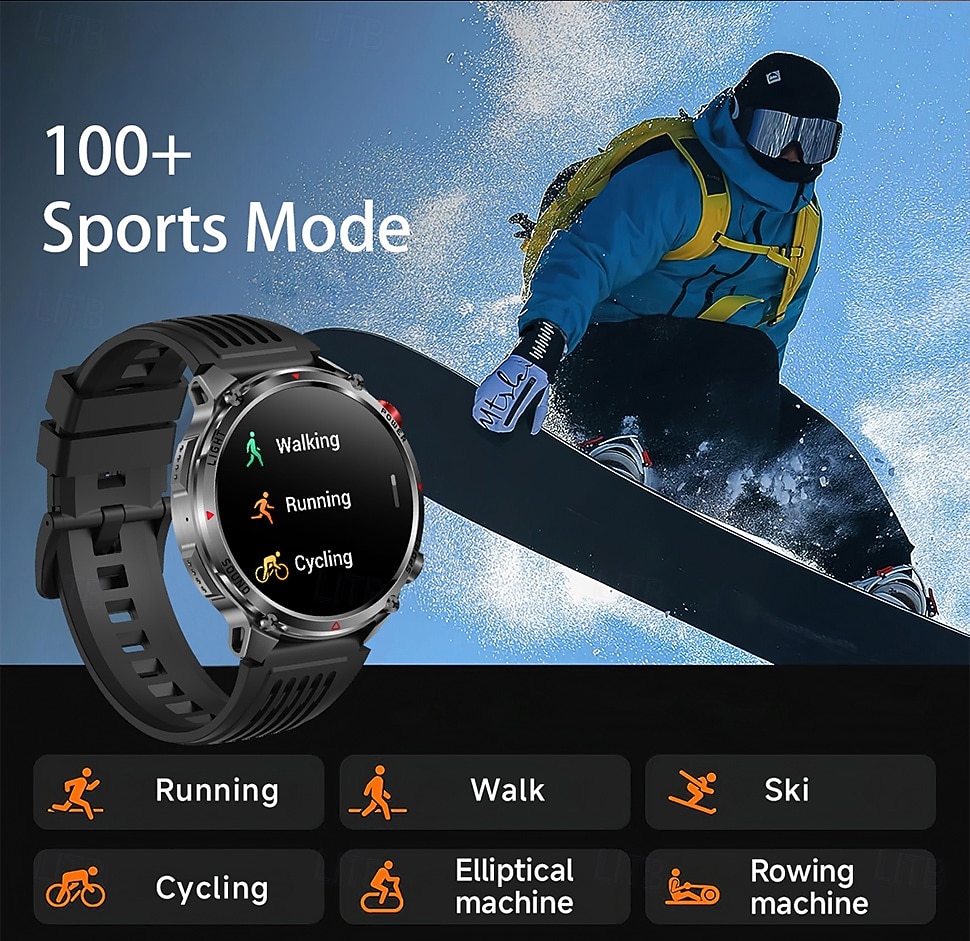 Rugged Military Smart Watch for Men with Bluetooth Call, 1100mAh Battery, LED Flashlight & Compass, IP68 Waterproof Outdoor Tactical Fitness Watch, 100+ Sports Modes Smartwatch for Android iOS 2026 - $54.99 –P10