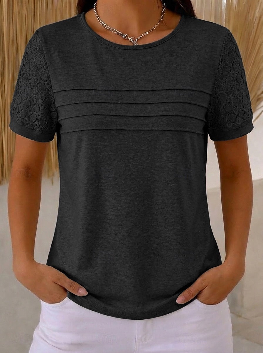 Mujer Blusa Tops de encaje Encaje Plisado Plano Elegante Moderno Sin Mangas Cuello Barco Tops regulares Casual Playa Festivos Negro Rosa Vino Beige Verano Primavera 2026 - $19.99 –P5