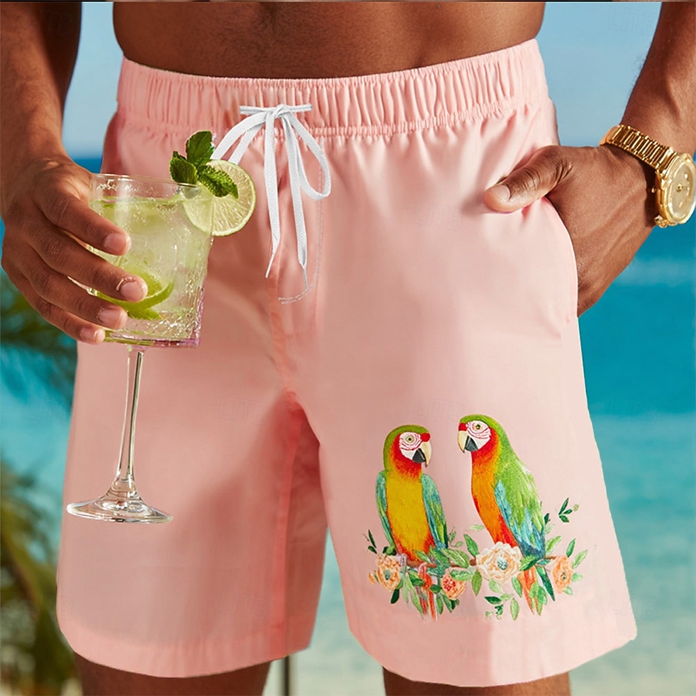 Homens Pássaro Flores tropicais Papagaio Calção Justo de Natação Fatos de banho Calções de banho Bermuda de Surf Cintura Média Havaiana férias na praia Bolsos laterais Forro de malha Cintura elástica de 2026 por $20.99 –P1