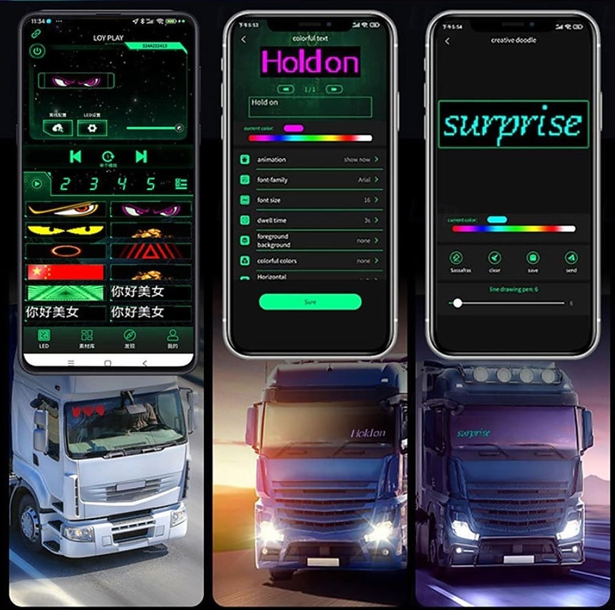 مصباح LED ضخم ساطع على شكل عيون شيطانية للسيارة، شاشة عرض رقمية مرنة قابلة للتمرير، تحكم عبر تطبيق بلوتوث، لافتة متجر LED متحركة بنمط نص مخصص للسيارات والفنادق والمدارس 2026 - $30.99 –P3