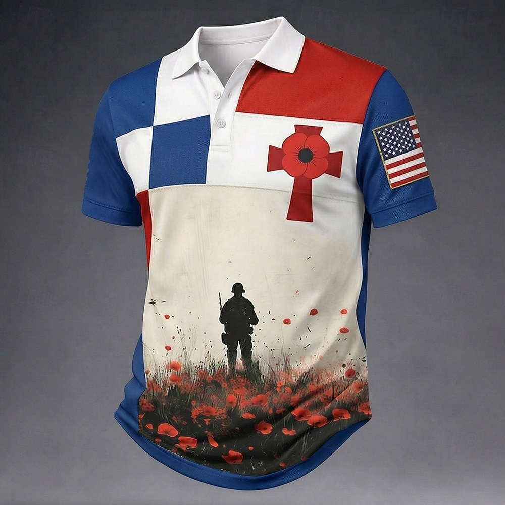 4 de julio de 2026, 250 aniversario Hombre Floral Camisetas polo Manga Corta Camisas de polo Camisas con cuello Casual Ropa Deportiva Impresión 3D Botones Malla Transpirable Verano Primavera Azul 2026 - $22.99 –P4