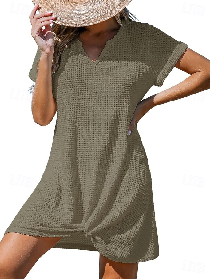 Women's Mini Dress T Shirt Dress Tee Dress Summer Dress Casual Daily Loose Fit Plain Short Sleeve V Neck Blue Black Light Brown Army Green Summer 2026 - $28.99 –P8