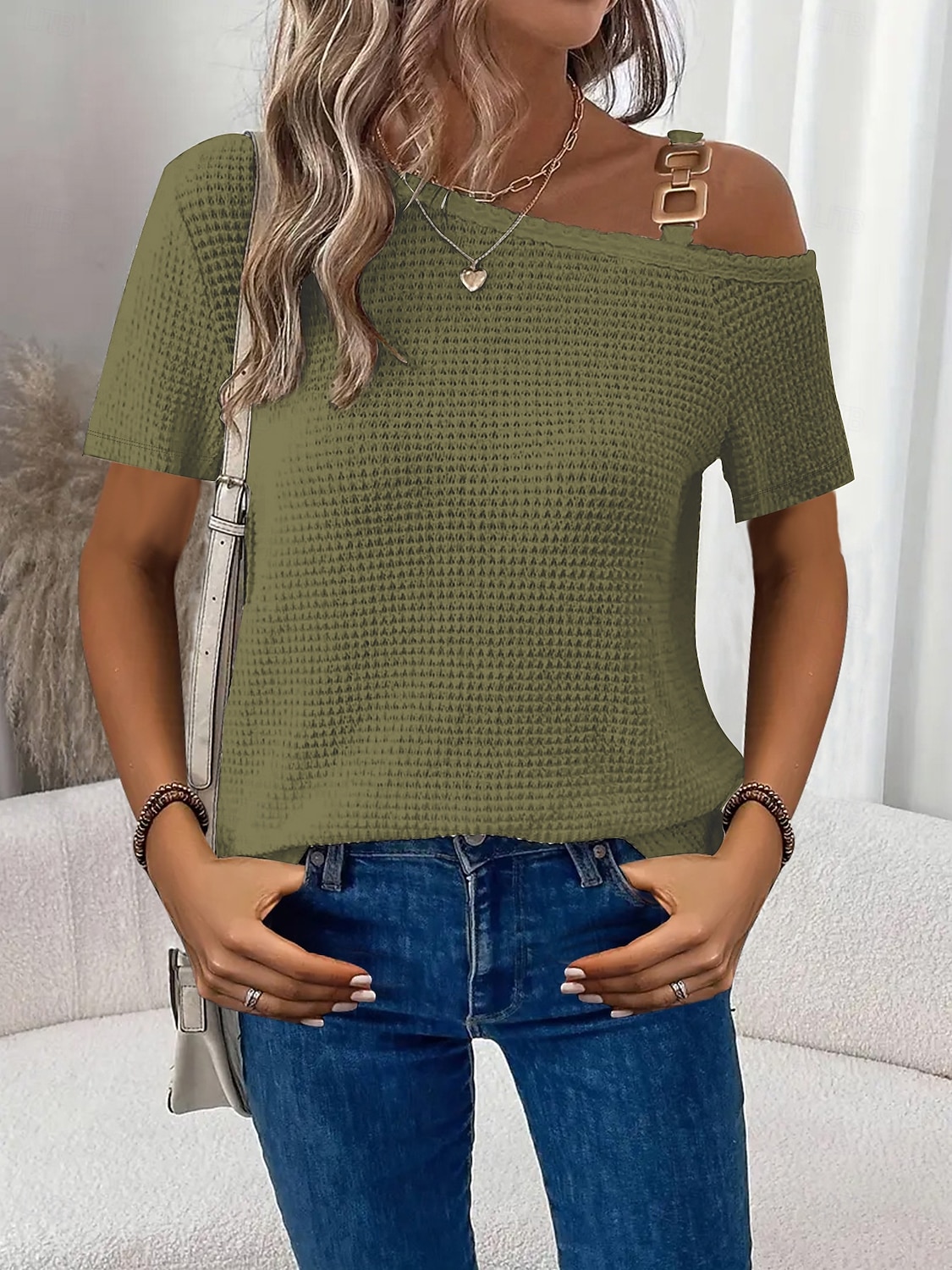 Γυναικεία Μπλουζάκι Μπλουζάκι μπλουζάκι Κουρελού Σκέτο Μοντέρνα Στυλάτο Κλασσικό Κοντομάνικο Ασύμμετρος λαιμός Κανονικά μπλουζάκια Καθημερινά Εξόδου Σαββατοκύριακο 2026 - $24.99 –P12