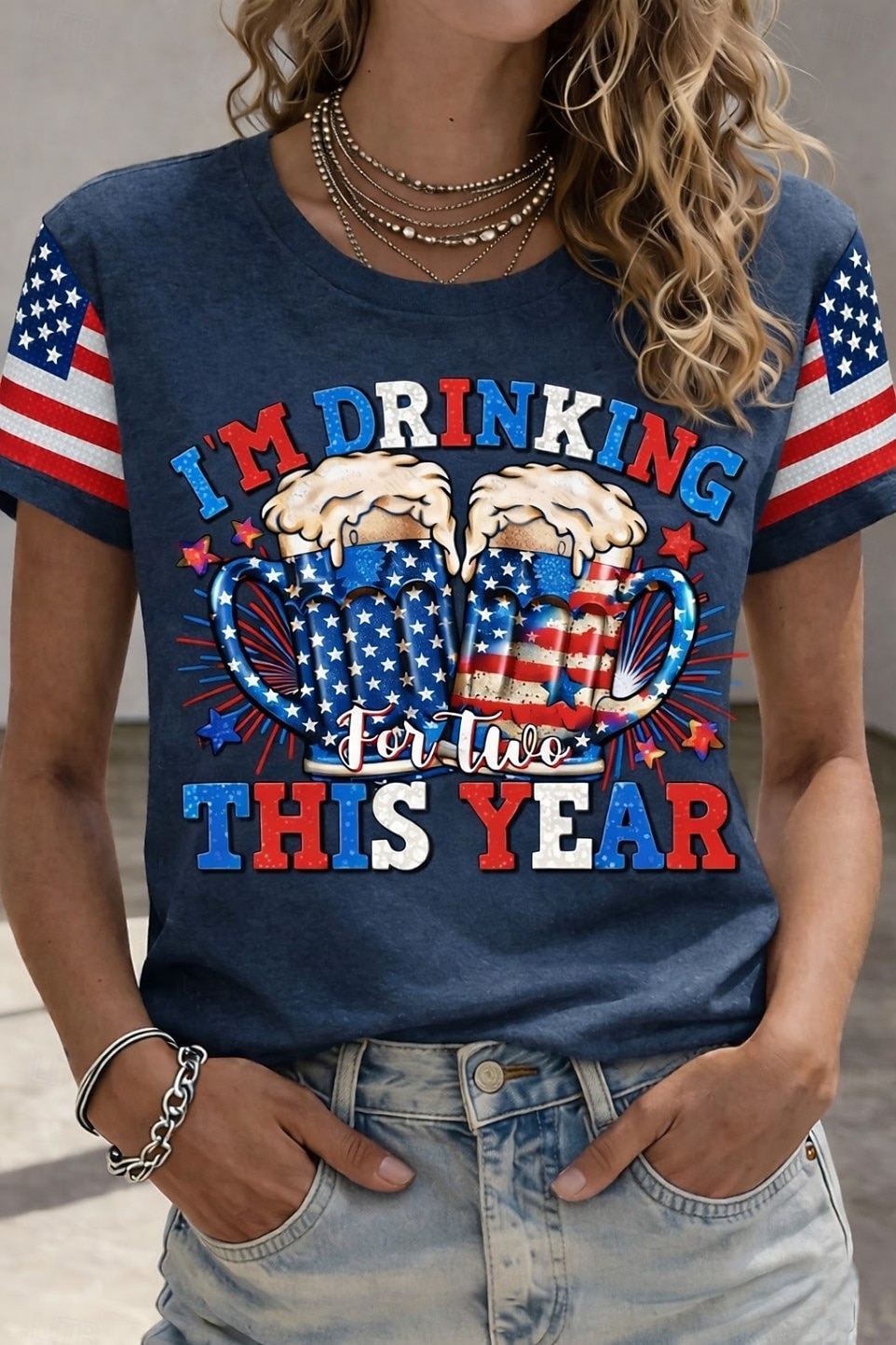 American Independence Day Women's T Shirt Print Graphic Flag Letter Vintage Fashion Stylish Short Sleeve Crew Neck Round Neck Regular Tops Casual Daily Weekend Blue White White 2 Summer Spring Fall 2026 - $21.99 –P1