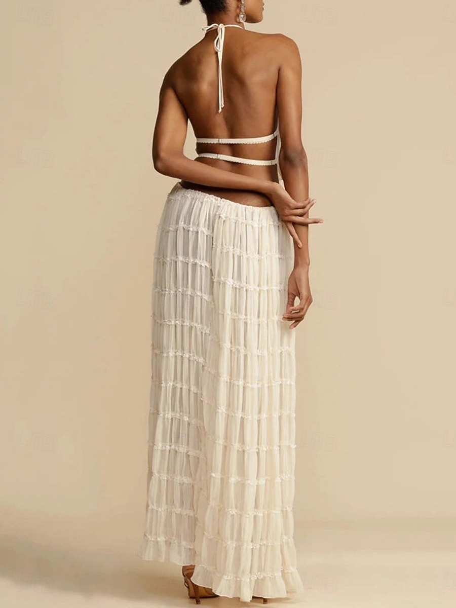 Women's Two Piece Sets Skirt Sets Sleeveless Halter Neck Solid Color Plain Patchwork Fashion Streetwear Casual Daily Outdoor Blue Black Yellow Summer Regular Fit 2026 - $33.99 –P3