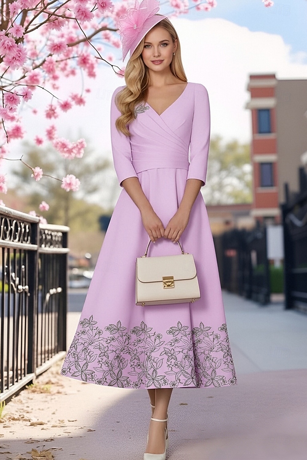 A-Line Dress Tea Length Beaded Eembroidered Party Dress Cocktail Dress Mother of the Bride Dress 3/4 Length Sleeve V Neck Elegant Simple Formal Satin with Lace Ruched Sequin 2026 - $195.99 –P1