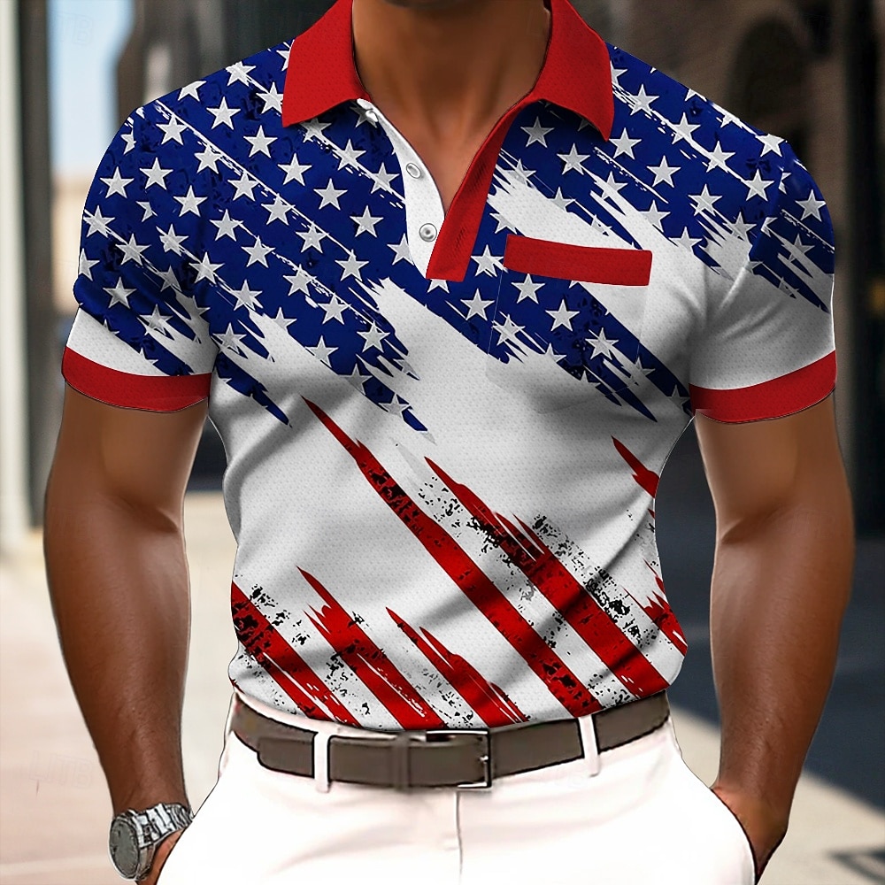2026 250th Men's American US Flag Polo Shirts Short Sleeve Polo Shirts Collared Shirts Casual Outdoor Athleisure Daily Wear 3D Print Buttons Spring & Summer Blue Black Red 2026 - $22.99 –P1