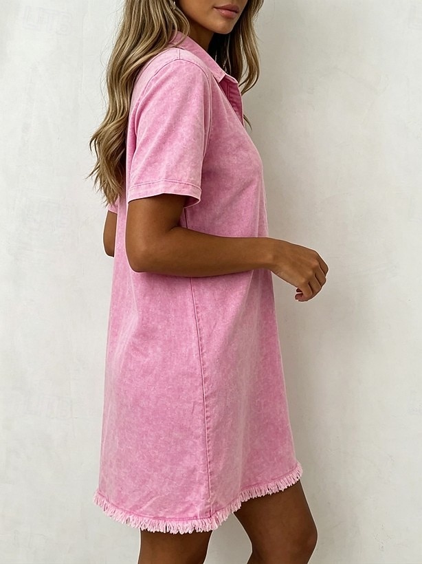 Mujer Mini vestido Vestido vintage Vestido informal Vestido de imitación de mezclilla Moda Básico Diario Exterior Vacaciones Holgado Plano Manga Corta Cuello Camisero Azul Piscina Rosa Claro Negro 2026 - $34.99 –P3
