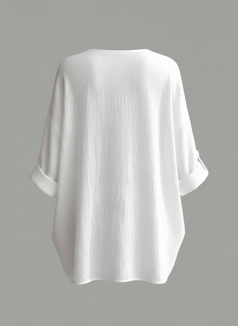 Damen Baumwoll-Leinen-Hemden Gerafft Einfarbig Täglich Basic Lässig Langarm V Ausschnitt Normale Oberteile Täglich Blau Weiß Rosa Grün Sommer Frühling Herbst 2026 - $22.99 –P8