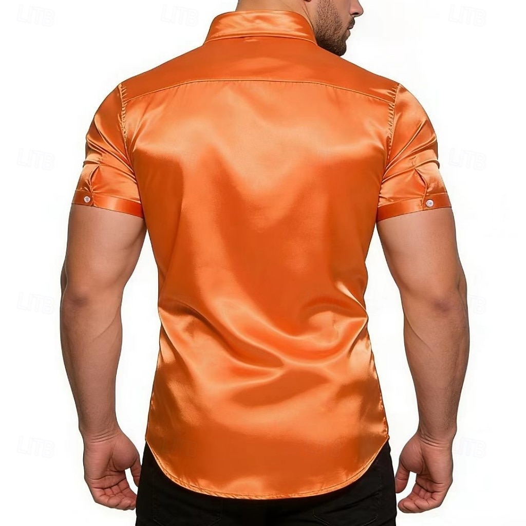 Homme Chemise Chemise en satin Chemise habillée Chemise Boutonnée Couleur Unie Extérieur Travail Noir Blanche Jaune Rouge Manche Courte Col Rabattu Été Printemps Vêtement Tenue Boutons de 2026 ? $21.99 –P3