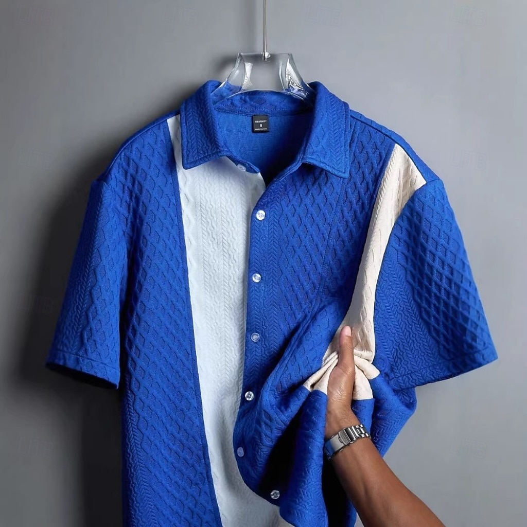 Men's Shirt Casual Shirt Button Up Shirt Jacquard Shirt Blue Black Pink Apricot Short Sleeve Color Block Shirt Collar Casual Daily Front Pocket Clothing Apparel Elegant Fashion Casual 2026 - $26.99 –P8