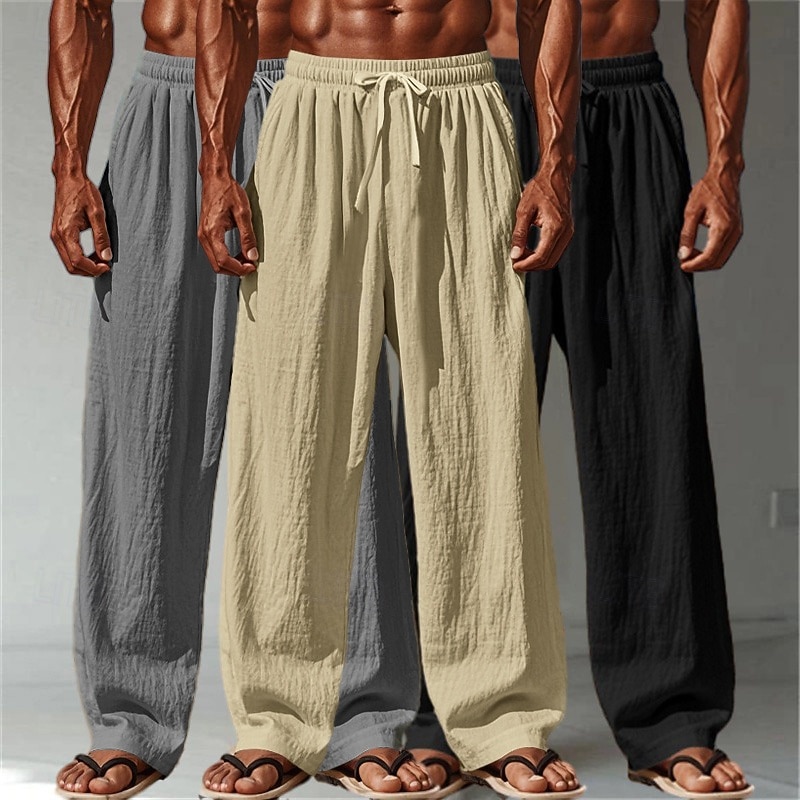 Herre Linbukser Bukser Sommerbukser Posete bukser Strandbukser Snorer Elastisk midje Rett ben عادي Komfort Pustende Full lengde Avslappet Daglig utendørs Ferie Mote Hvit + Svart + Grå Svart+blå+grønn 2026 - $44.99 –P15
