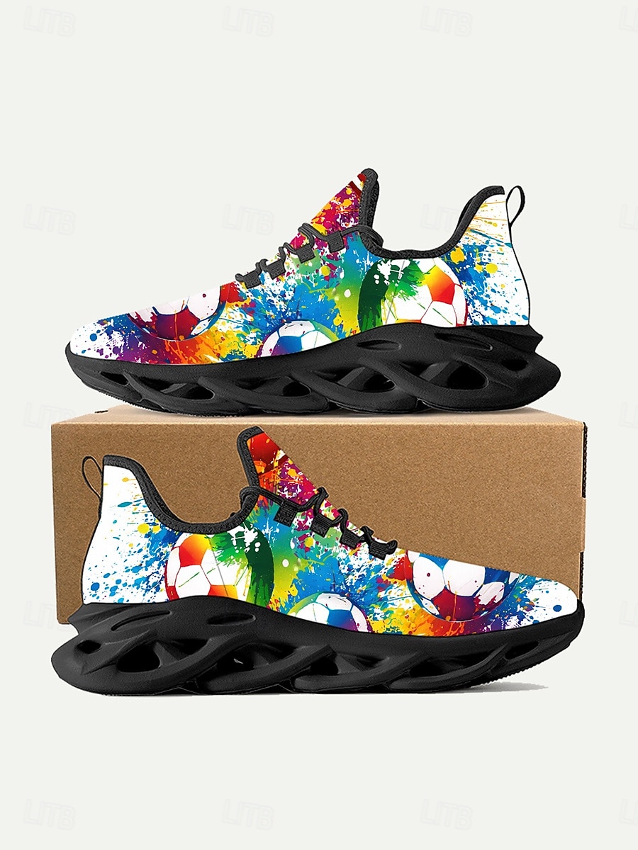 Men's Colorful Soccer Print Sneakers – Lightweight Breathable Athletic Shoes with Graffiti Design, Comfortable Sports Shoes for Fans, Parties & Casual Wear 2026 - $42.99 –P3