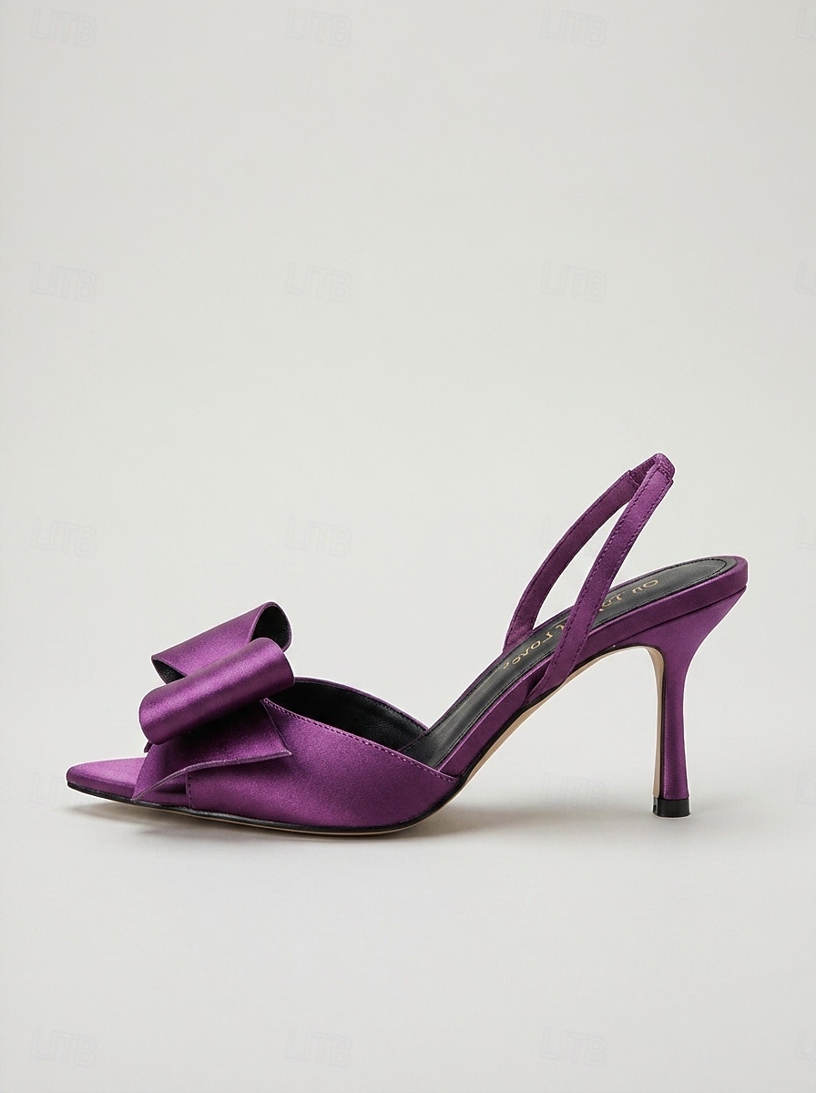 Sandalias de tacón con tira trasera y lazo morado para mujer: elegantes zapatos de vestir con punta abierta para invitadas a bodas en jardines. &fiestas de verano 2026 - $54.99 –P3