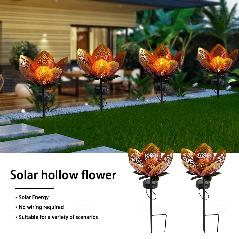 3 Pcs Outdoor Solar Waterproof Hollow Iron Lotus Stake Lights with Projection, Decorative LED Lamps for Garden, Yard, Lawn, Pathway, Villa, Pond Edge – Ambient Landscape Lighting 2026 - $46.99 –P3
