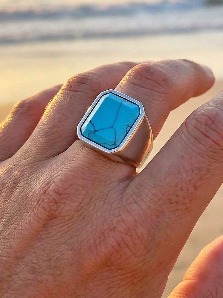 Herrenring im Boho-Stil aus Edelstahl mit Naturstein, Statement-Siegelring in verschiedenen Größen für den Alltag, Strandurlaub und Resort-Look 2026 - $14.99 –P1