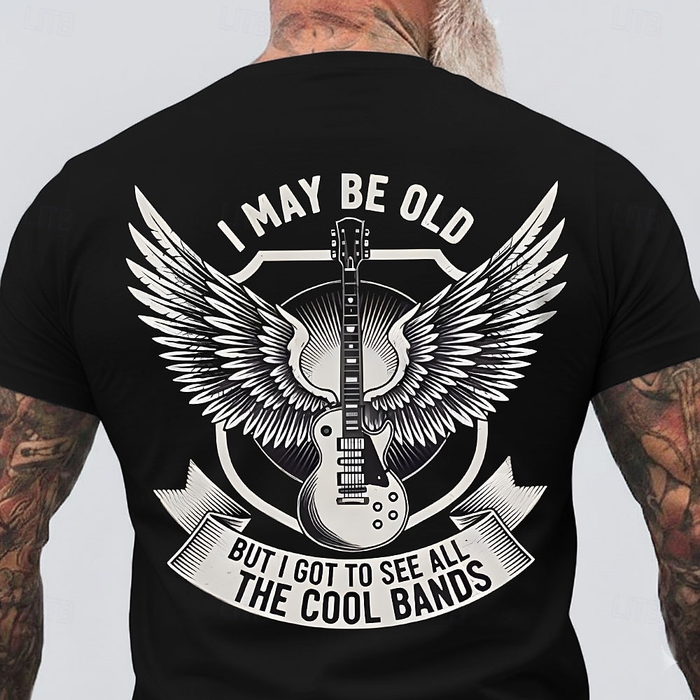 Men's I May Be Old But I Got To See All The Cool Bands Electric Guitar Wings Shield Retro Rock N Roll Music Lover T Shirt Graphic Crew Neck Regular Fit Casual Concert Designer Clothing Apparel S M L X 2026 - $18.99 –P2
