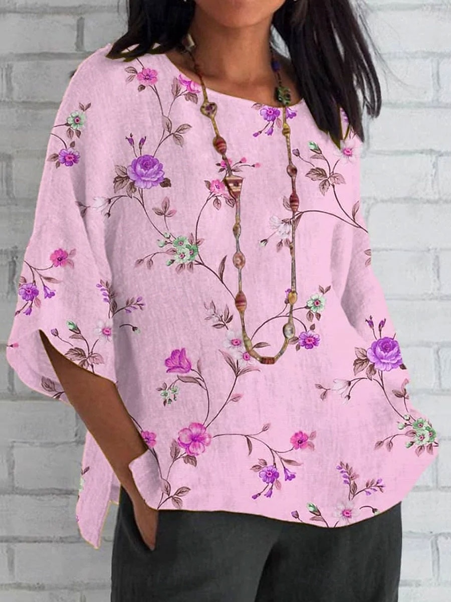 Per donna Camicia Stampato Floreale Grafico Vintage Quotidiano Elegante Mezza Manica Girocollo Top Regolari Casuale Quotidiano Ferie Blu Giallo Rosa Estate Primavera Autunno del 2026 a $32.99 –P3