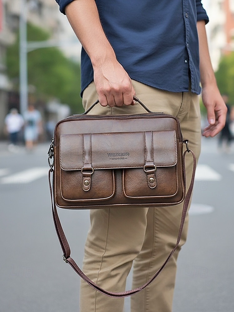 Borsa a tracolla da uomo in similpelle, borsa a mano multi-scomparto di grande capacità con tracolla regolabile, borsa da viaggio elegante e casual per il lavoro e gli spostamenti quotidiani. del 2026 a $19.99 –P3