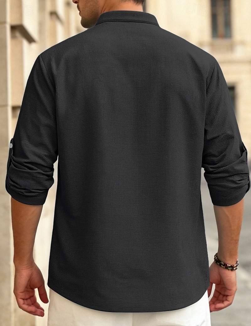 Herren T Shirt Waffel-Henley-Hemd Henley Hemd Langarmshirt Langarm Henley Sommer Frühling Einfach Mode Streetwear Freizeit Knöpfe Lässig Täglich Urlaub Blau Schwarz Weiß Top T-Shirt für Herren 2026 - $24.99 –P20