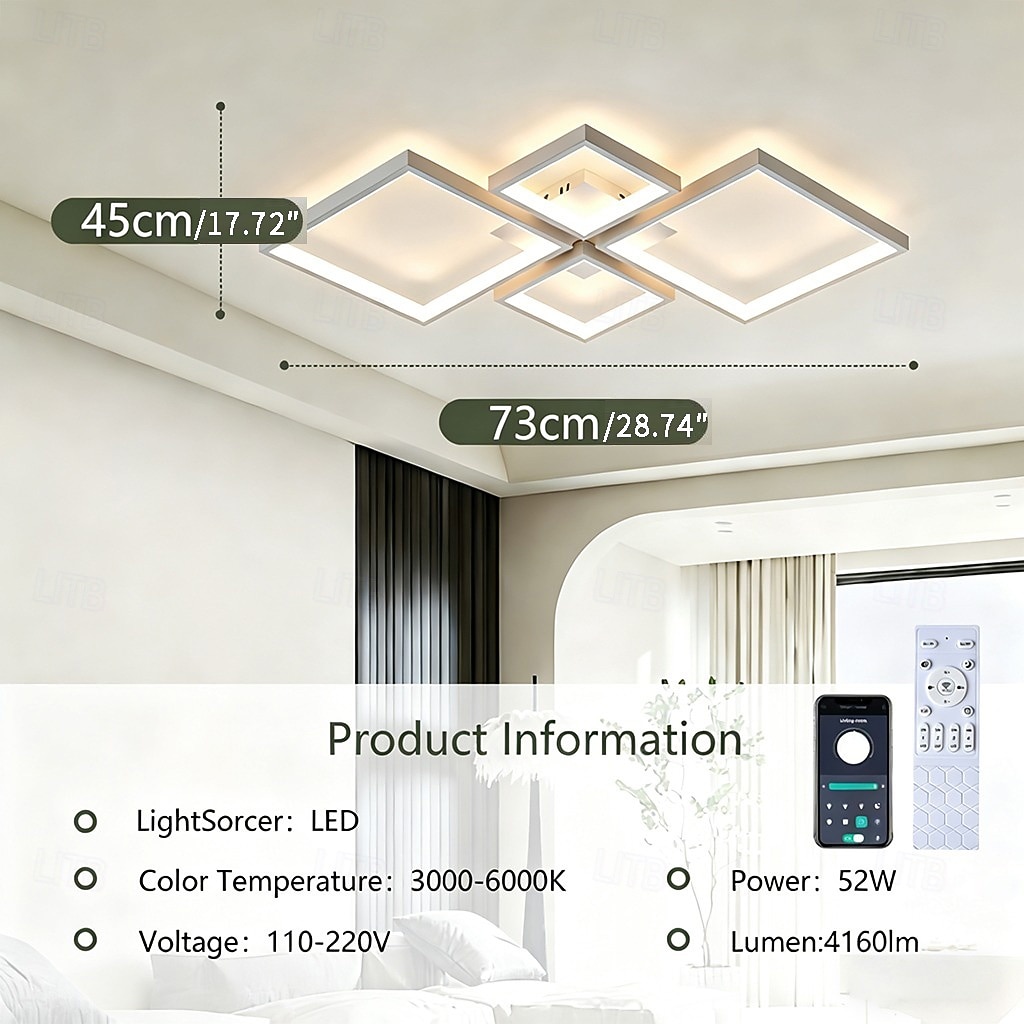 Moderne dimbare led-plafondlamp met afstandsbediening, 4 lichtpunten, aluminium armatuur voor binnenverlichting in woonkamer, slaapkamer, eetkamer, kantoor en keuken, 110-240V. 2026 - $136.99 –P10