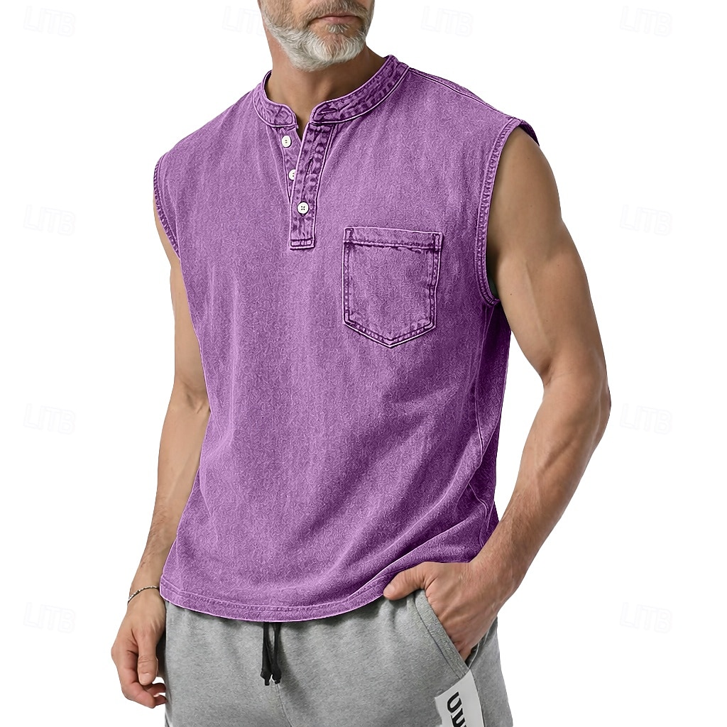 SoftFade™ Canotta da Uomo Top Canotta Camicia Denim Camicia Acid Wash Maniche Senza Maniche Con Cappuccio Zip Henley Estate Primavera Piana Base Cappuccio Casual Vacanza Strada Viola Top T-Shirt per del 2026 a $23.99 –P7
