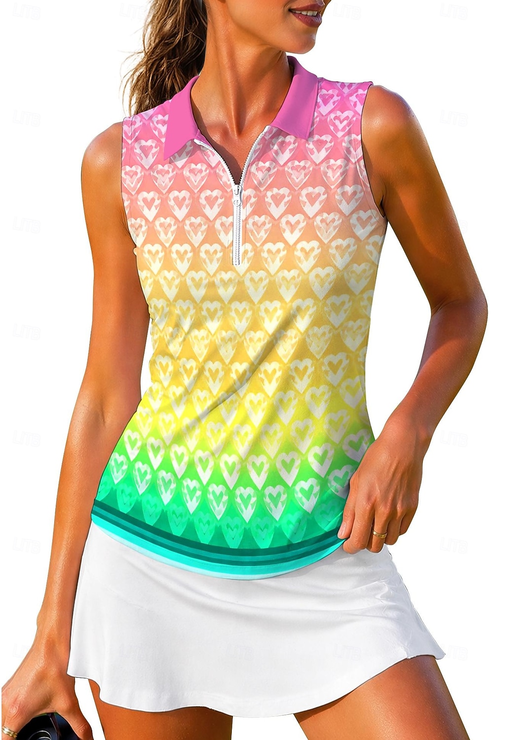 Dames Geometrisch Tops Sportshirt Wandelen poloshirt Tennisshirt Mouwloos Vetoketju Bloemig UPF50+ UV-bestendig Hoge Elasticiteit Vochtregelerend Ademend Volleybal Tennis Golf Kraag Strijkijzer Hemd 2026 - $20.99 –P2