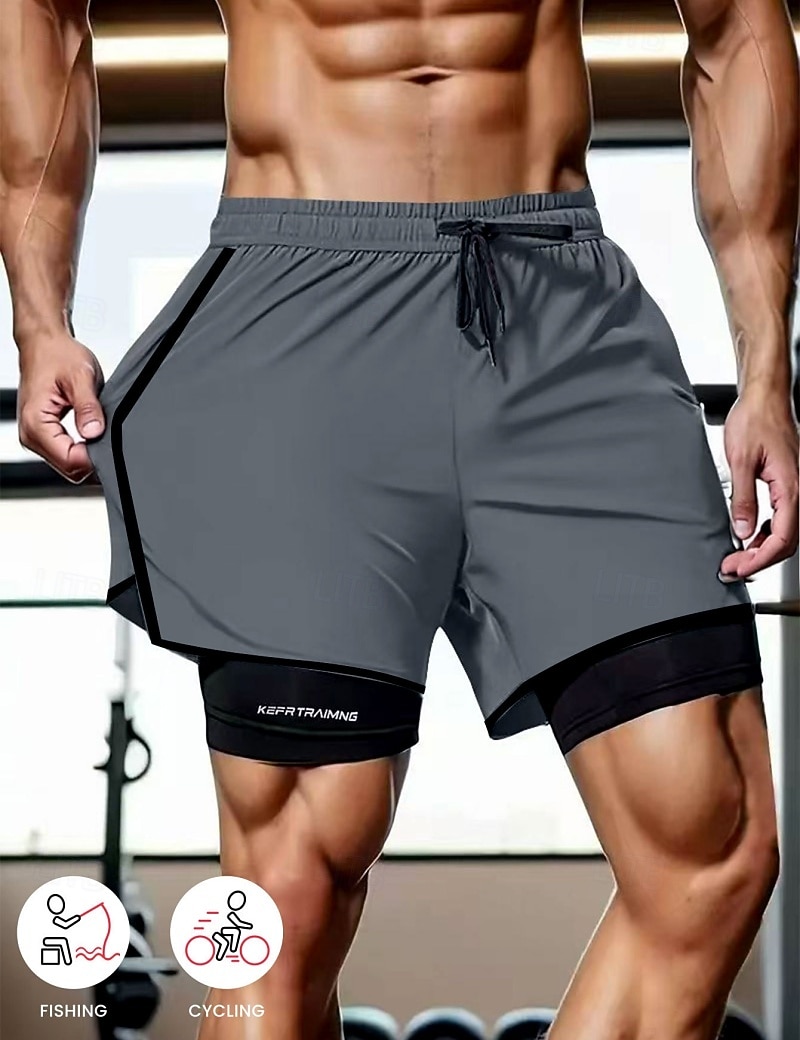 Men's Shorts Casual Shorts Athletic Short Pocket Elastic Waist 2 in 1 Plain Solid Quick Dry Breathable Short Daily Outdoor Gym Sports Sport Blue Black Micro-elastic 2026 - $14.99 –P4
