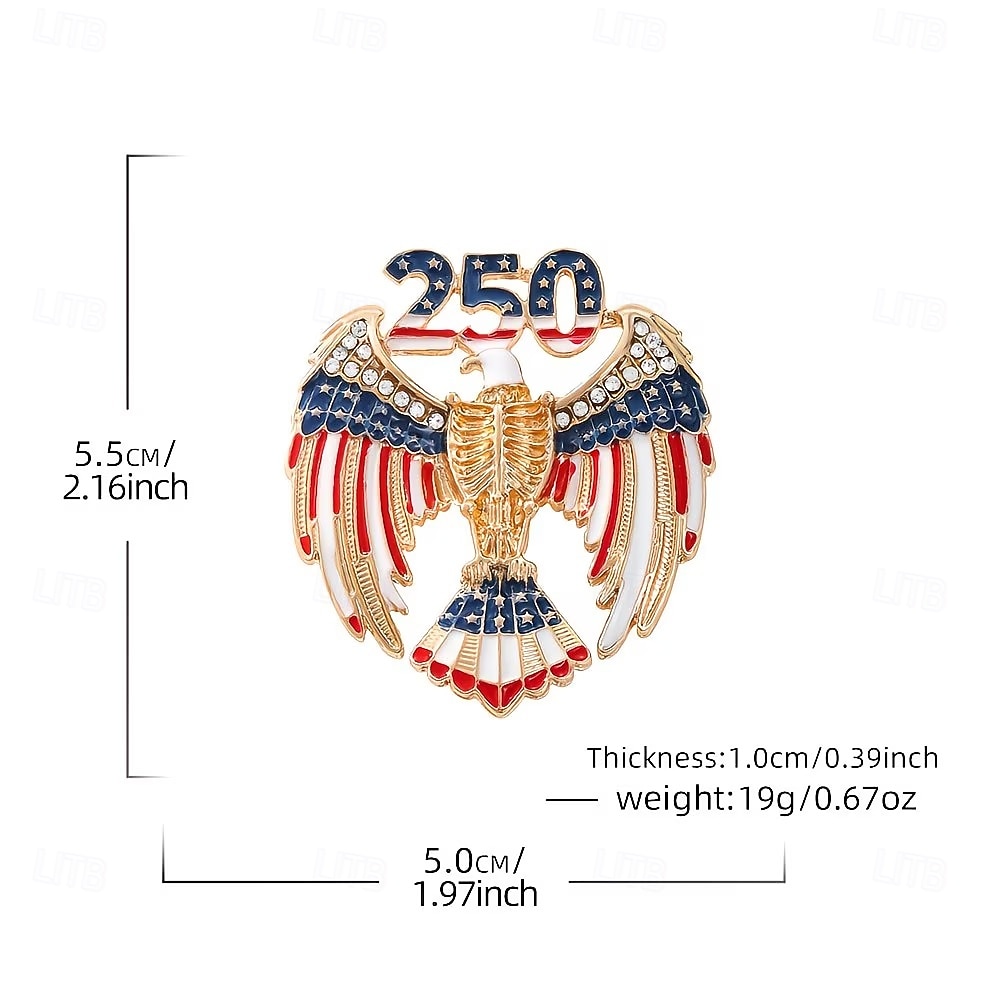 Broșă cu vultur și cal aniversar de 250 de ani pentru bărbați și femei, broșă cu strasuri patriotice americane cu vultur chel, perfectă pentru costume, paltoane și guler, accesoriu ideal pentru 2026 - $9.99 –P11