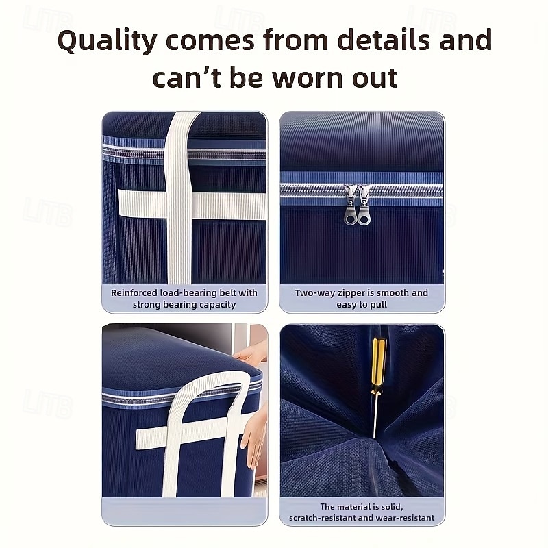Boîtes de rangement pliables grande capacité pour vêtements, style classique bleu, poignées résistantes et fermeture éclair, organisateur de rangement multifonctionnel pour placard et sous-lit pour de 2026 ? $10.49 –P4