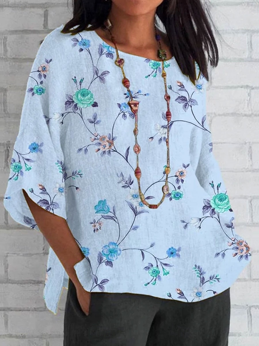 Per donna Camicia Stampato Floreale Grafico Vintage Quotidiano Elegante Mezza Manica Girocollo Top Regolari Casuale Quotidiano Ferie Blu Giallo Rosa Estate Primavera Autunno del 2026 a $32.99 –P2