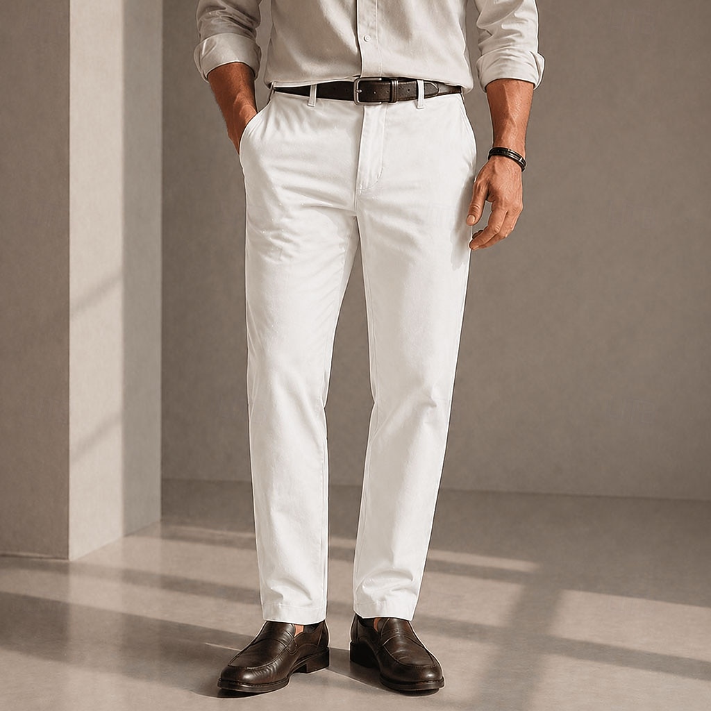Pantalones chinos para hombre: microelásticos, bolsillos delanteros, cómodos, informales. &negocios, negro & blanco 2026 - $39.99 –P7