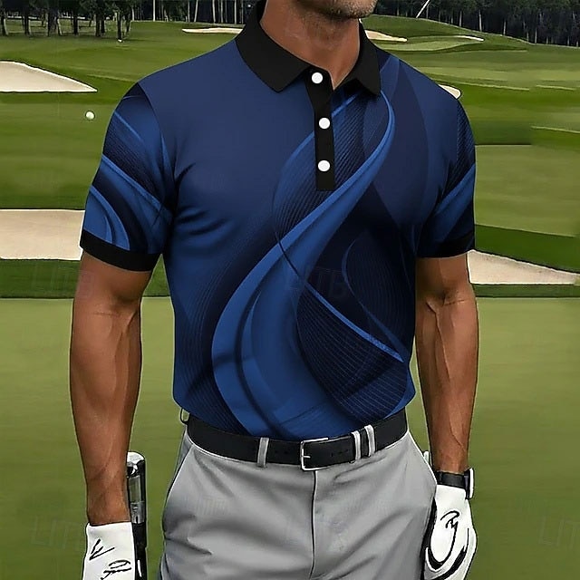 Муж. геометрический Гольф Спортивные рубашки поло Футболки поло Рубашки с воротником На каждый день Одежда для спорта и отдыха Пуговицы Весна лето Синий Черный Розовый 2026 - $21.99 –P5