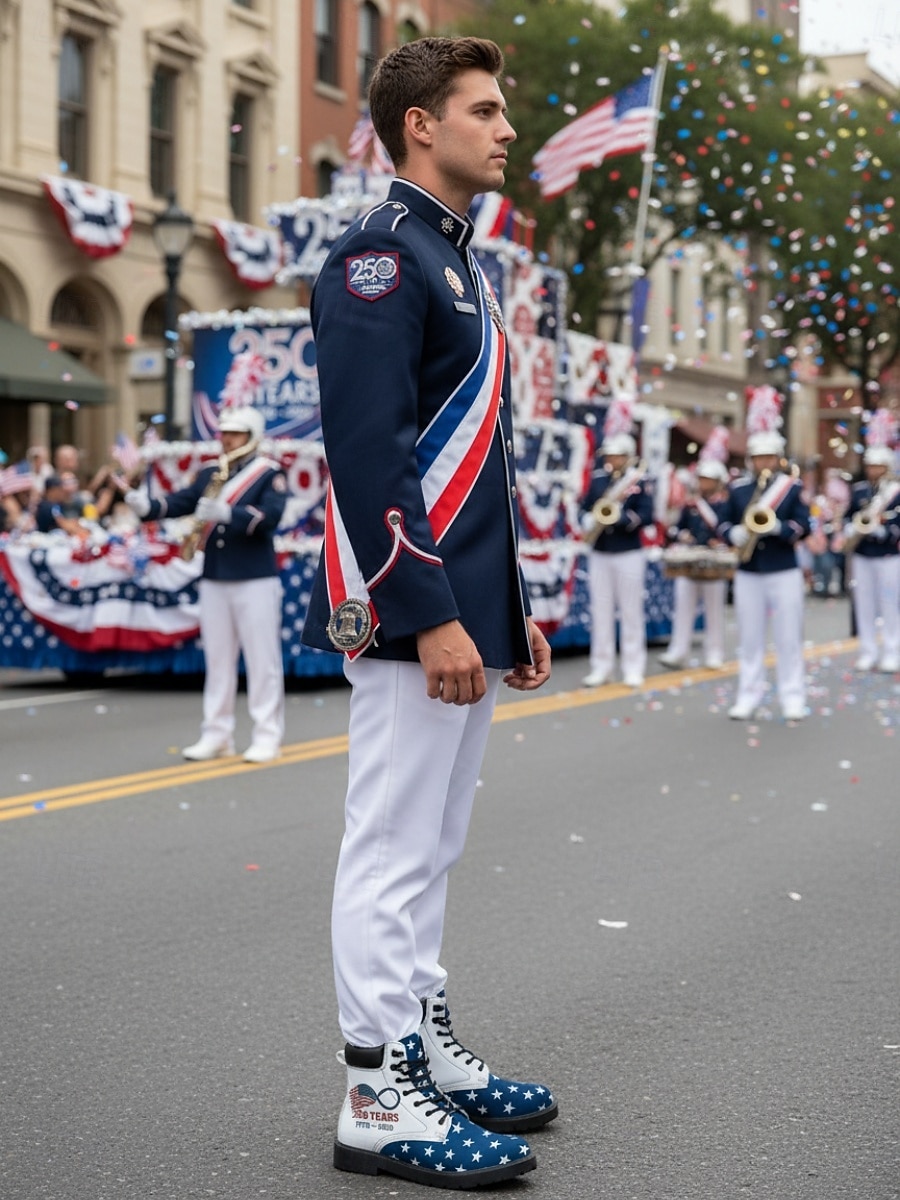 stivali da combattimento patriottici da uomo per il 250° anniversario degli Stati Uniti - stivali con stampa a stella e design a bandiera per parate, 4 luglio, festival e celebrazioni patriottiche del 2026 a $69.99 –P4
