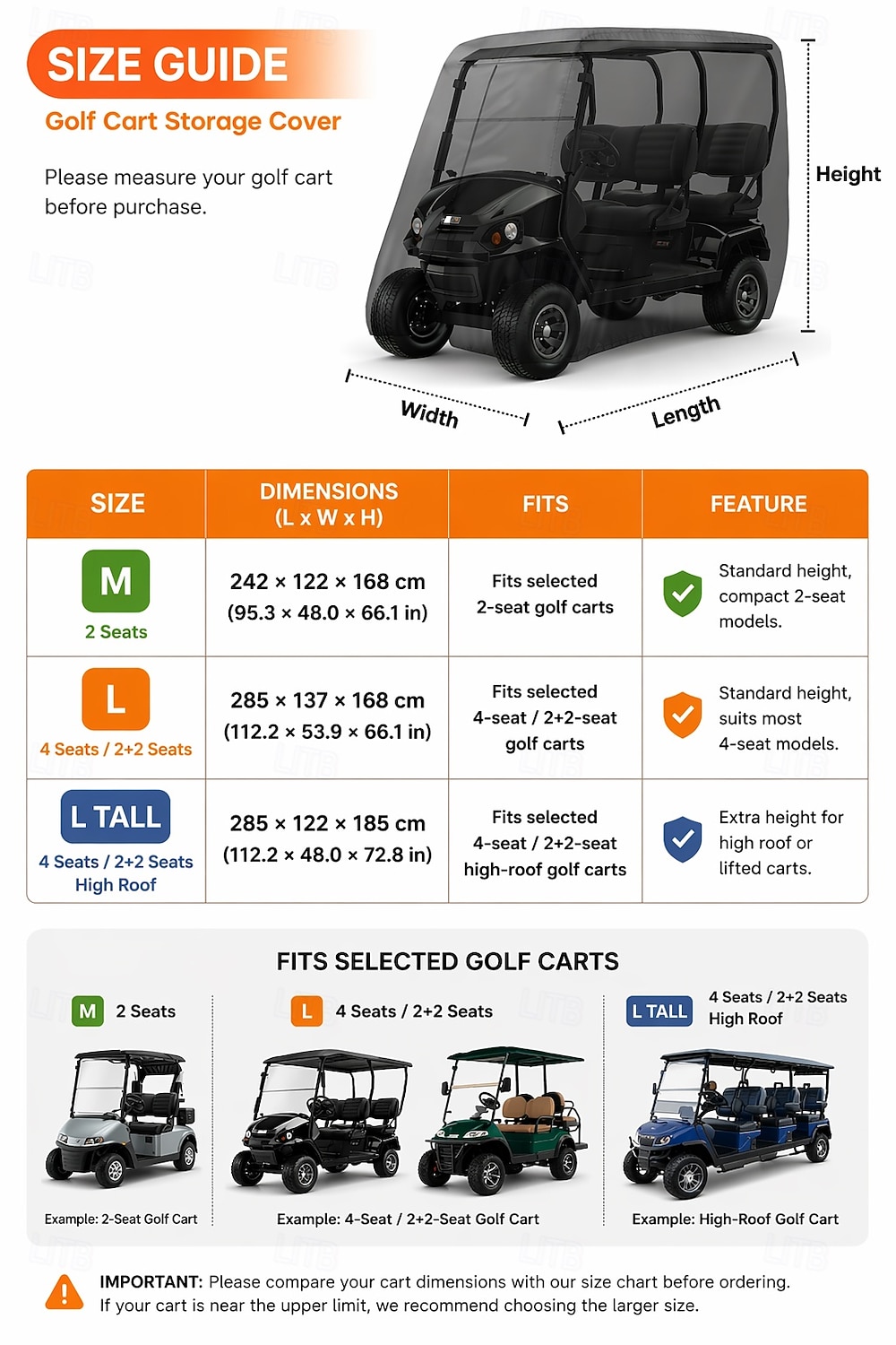 Golfkarhoes voor 4 personen, zware uitvoering, 210d/420d waterdichte golfkarhoes met verlengd dak, compatibel met EZ Go Club Car Yamaha golfkarren, stofbestendige buitenhoes voor 4 personen (tot 112 2026 - $56.1 –P2