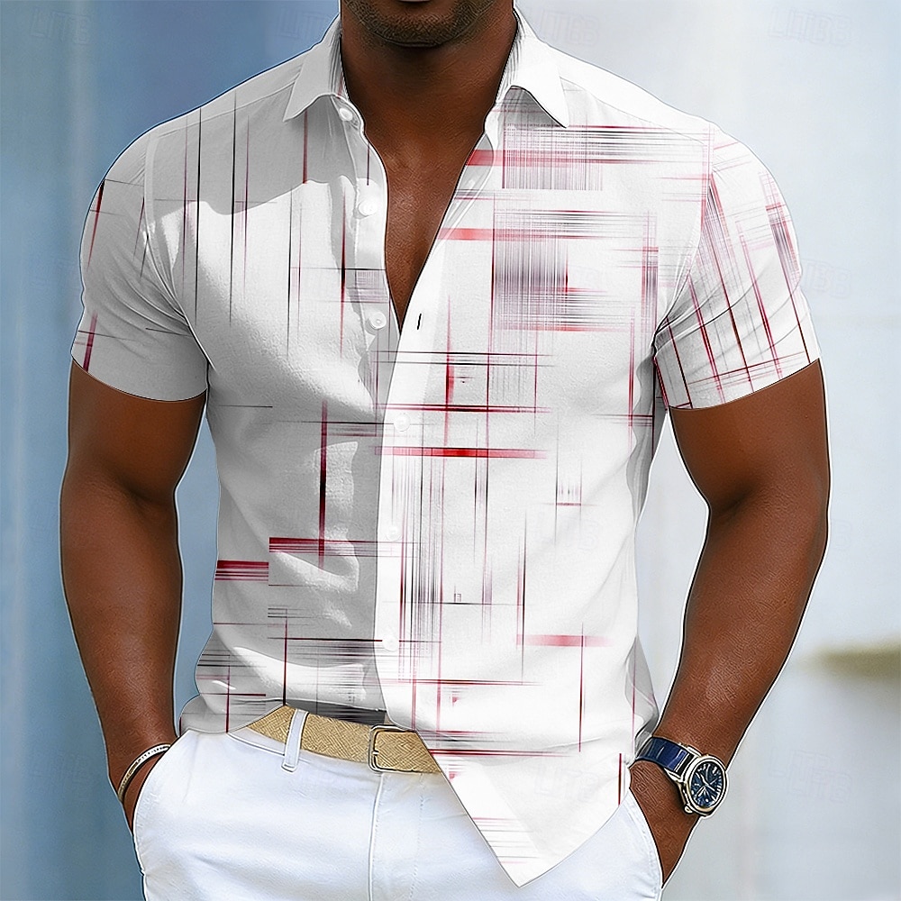 Ανδρικά Γεωμετρικό Linie Αφηρημένη τέχνη Πουκάμισο Πουκάμισο με κουμπιά Κοντομάνικο Business Casual Καθημερινά ΕΞΩΤΕΡΙΚΟΥ ΧΩΡΟΥ Διακοπές Καλοκαίρι Άνοιξη Απορρίπτω 3D εκτύπωση Λινό σαν πουκάμισο 2026 - $25.99 –P4