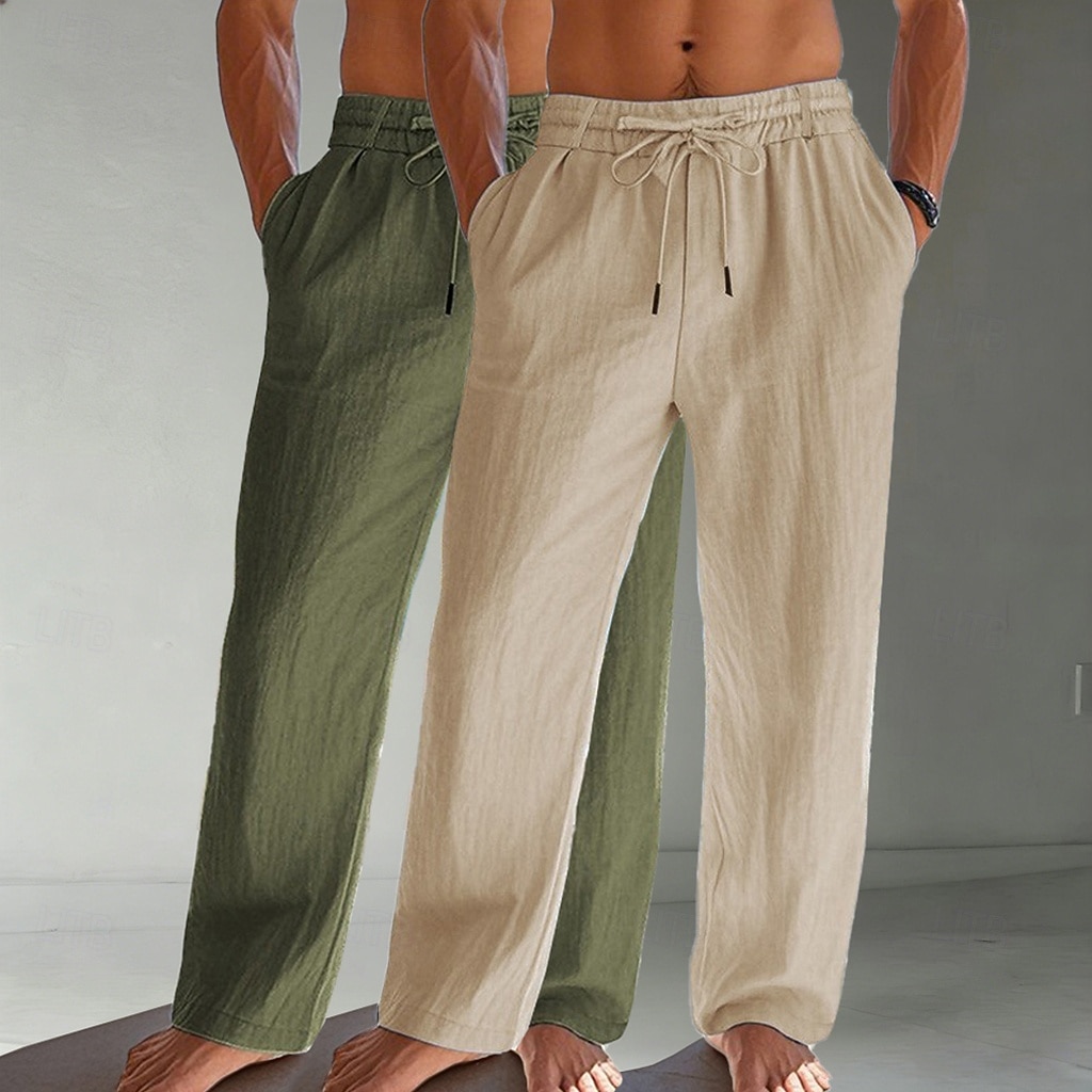 Homens Calças de linho Calças Calça verão Calças largas Calças de praia Com Cordão Bolsos Cintura elástica Tecido Conforto Respirável Comprimento total Diário Praia Férias Férias Havaiana Branco de 2026 por $39.99 –P10
