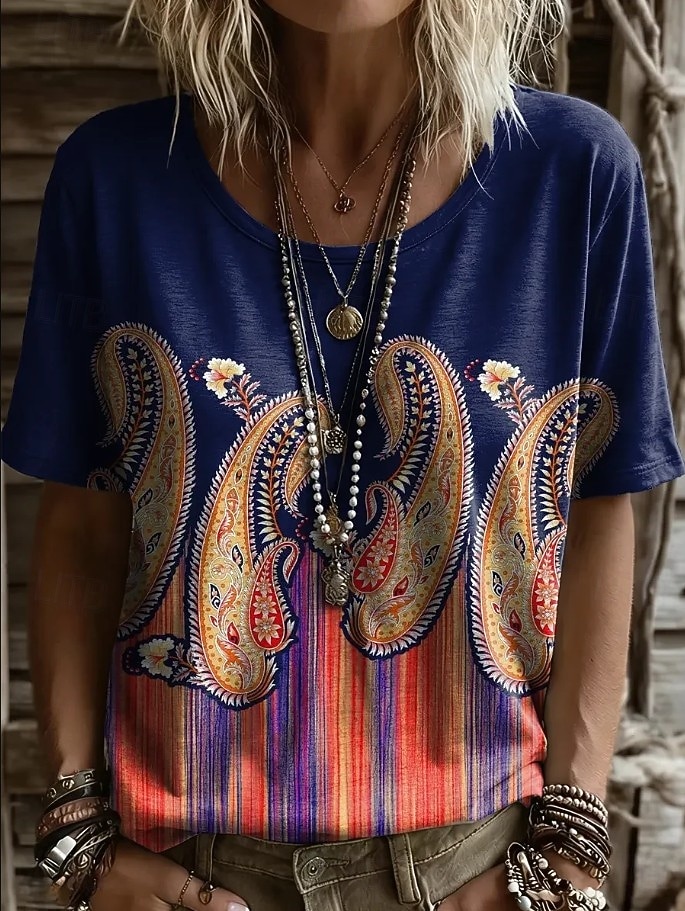 Dames T-shirt Afdrukken Bloemig Grafisch Planten Vintage Stijlvol Casual Korte mouw V-hals Normale tops Casual Dagelijks Weekend blauw Blozend Roze Int Blauw Groen Zomer Lente 2026 - $21.99 –P2
