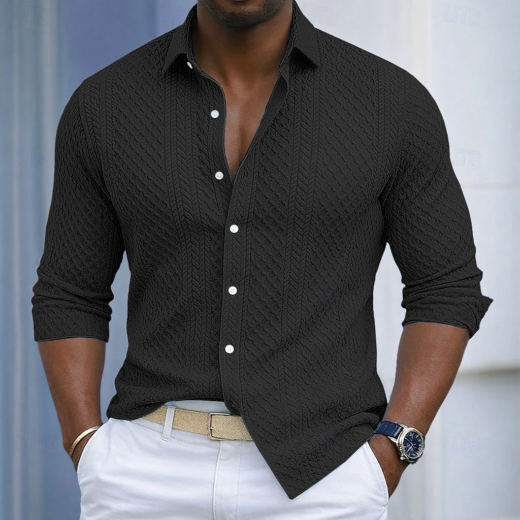 Bărbați Cămașă Cămașă casual Camașă cu nasturi Cămașă Jacquard Negru Alb Kaki Gri Albastru Deschis Manșon Lung Simplu Guler Cămașă Casual Zilnic Îmbrăcăminte Elegant Modă Casual 2026 - $26.99 –P7