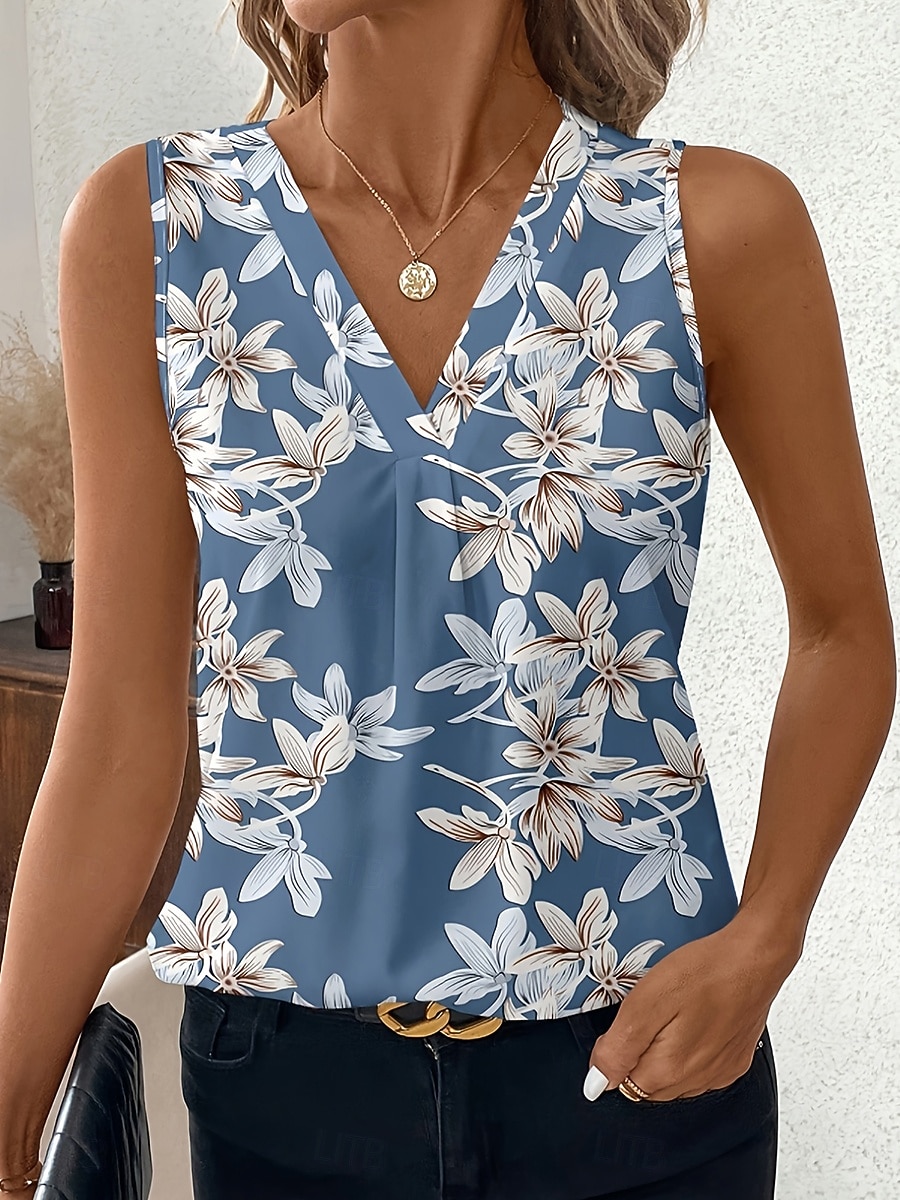 Per donna Canotta Grafico Geometrico Astratto Elegante Vintage Classico Senza Maniche Scollo a V Top Regolari Quotidiano Blu Viola Estate Primavera del 2026 a $22.99 –P3