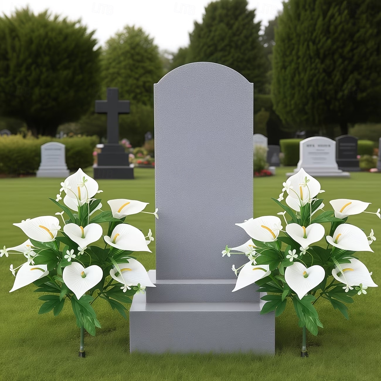 2 stk. kunstige blomster til kirkegården til minnedagen, store, vedlikeholdsfrie gravsteinsdekorasjoner, egnet for alle årstider, ideelle for utendørs kirkegårder, minnehaller hjemme, gravsteder 2026 - $19.99 –P7