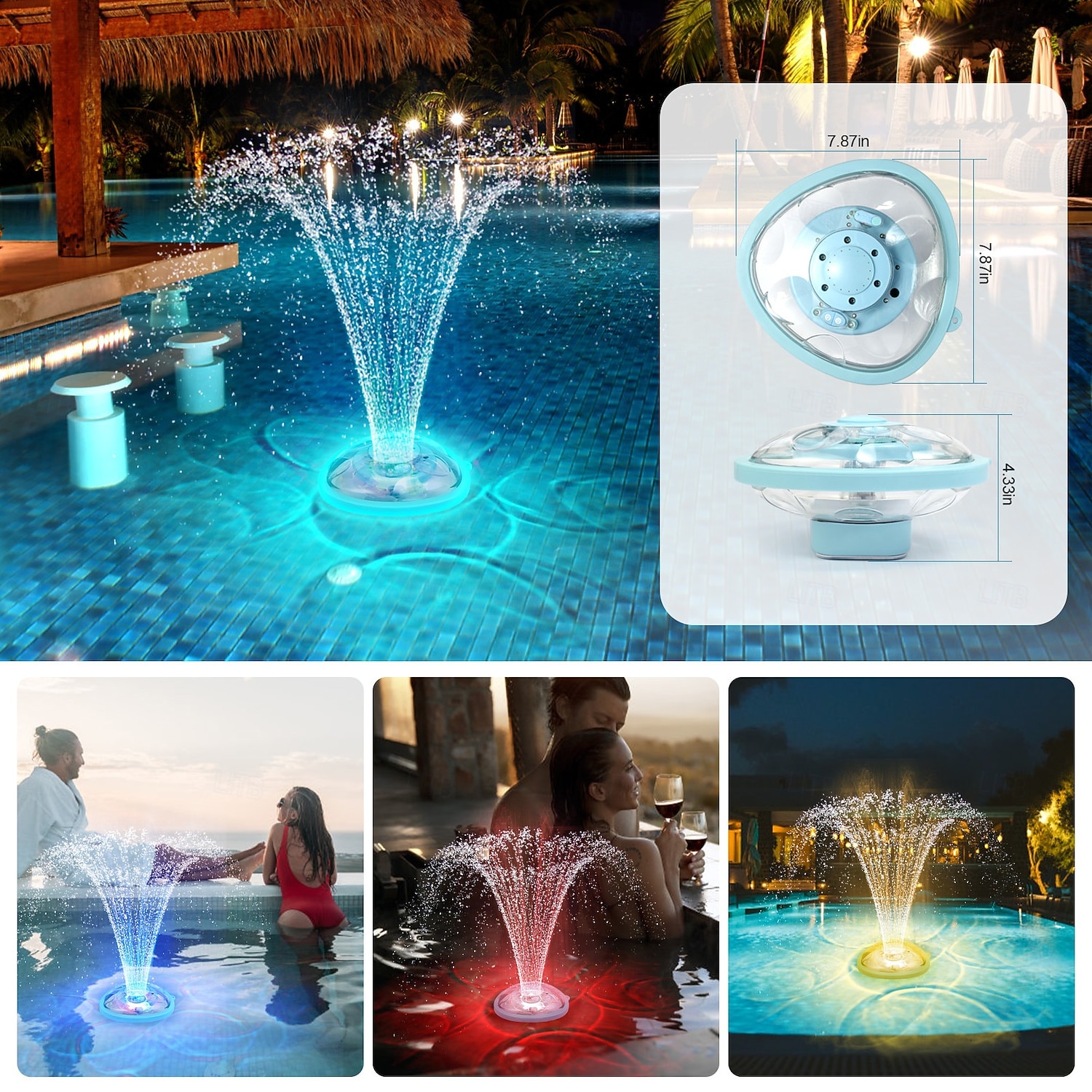 Lámpara LED recargable tipo C para fuentes de piscinas, proyector RGB con control remoto, 5 modos de iluminación para estanques, acuarios y fuentes de agua. Iluminación ambiental decorativa, 2026 - $97.99 –P3