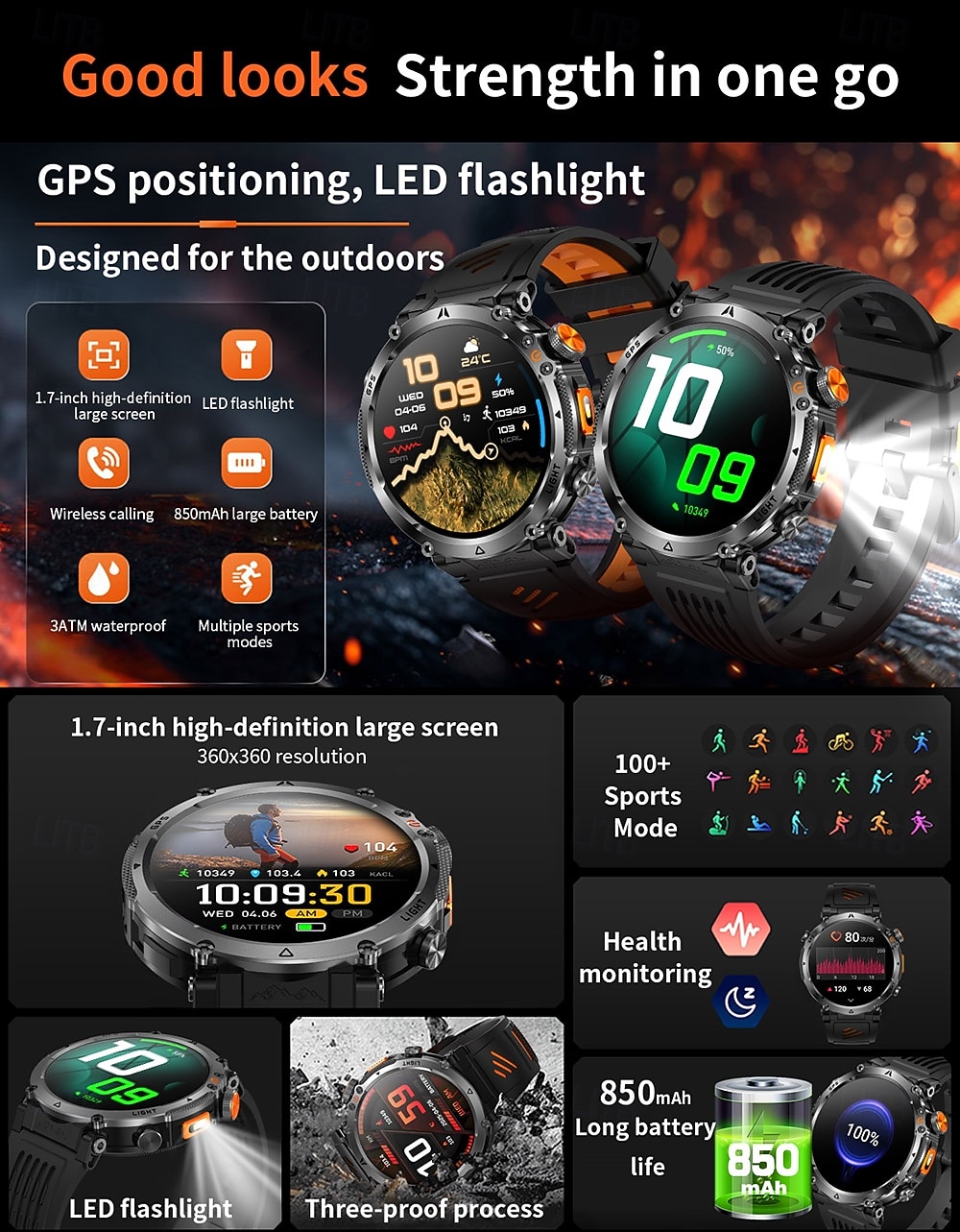 Rugged GPS Smart Watch for Men, Outdoor Sports Watch with 6 Satellite Positioning Systems, Trajectory Return Tracking for Mountaineering Hiking, Heart Rate SpO2 Monitor, Waterproof Metal Band Watch 2026 - $57.99 –P2