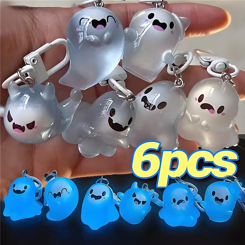 6 Pcs Glow in The Dark Ghost Keychains,  Cute Kawaii Mini Cartoon Resin Ghost Key Chain Charms for Backpacks, Bags, Halloween Party Favors, Gifts for Kids Adults 2026 - $13.49 –P8