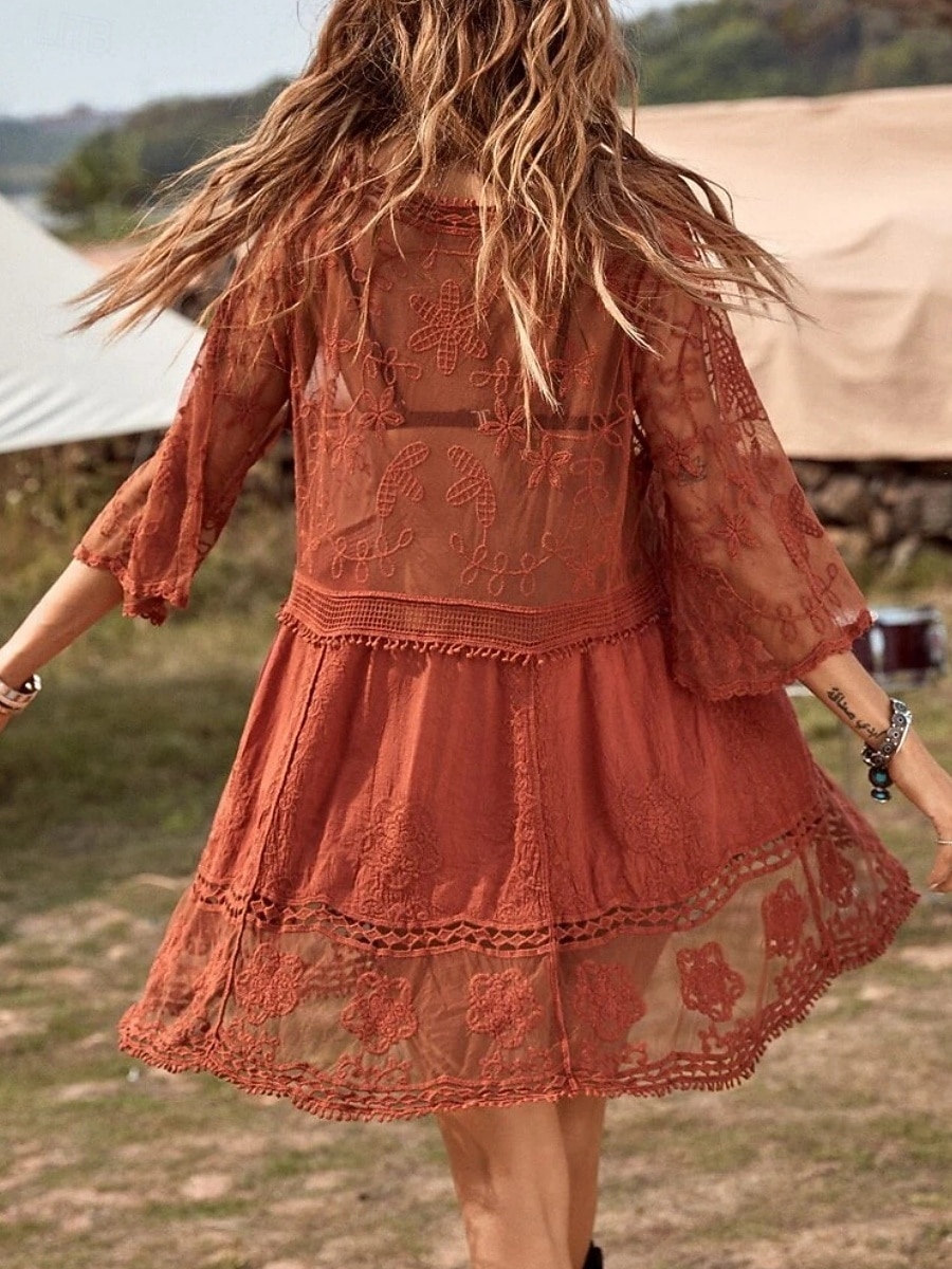 Γυναικεία Μαγιό Που καλύπτει Μαγιό-φόρεμα Μαγιό Δαντέλα Διακοπές Ρούχα παραλίας Συμπαγές Χρώμα Λαιμόκοψη V Μακρυμάνικο Μαγιό 2026 - $22.48 –P12