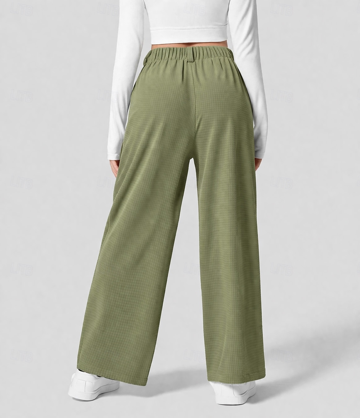 Women's Waffle Wide Leg Chinos Vacation Full Length High Waist Comfort Micro-elastic Daily Blue Depression Green Apricot Black Spring Loose Fit 2026 - $22.99 –P10