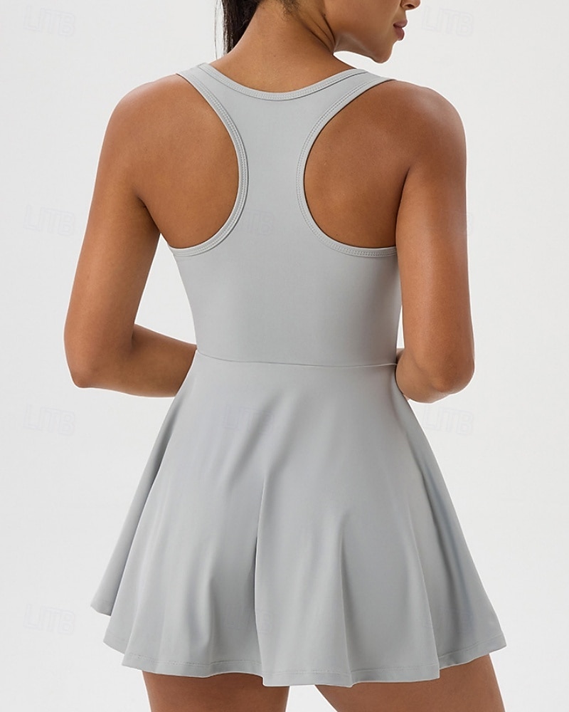 Women's Solid Colored Tennis Dress with Shorts Sports Dress Sleeveless Pocket Elastic Sweat-Wicking Breathable Tennis Golf Running Scoop Neck Dress Black White Green Tennis Clothing 2026 - $21.99 –P8
