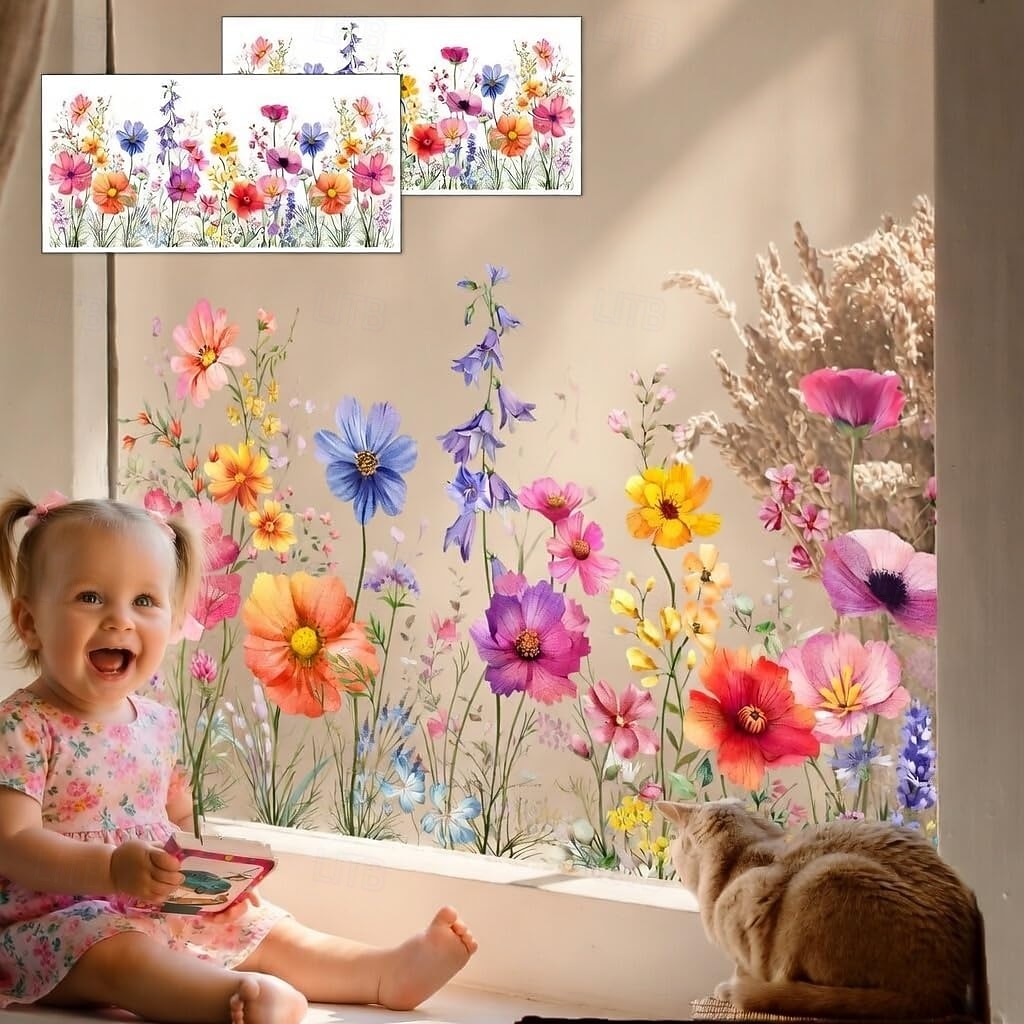 2 Sets bunte Fensteraufkleber mit Blumenstraußmotiv, abnehmbare Blumen-Fensteraufkleber für Glas, doppelseitig, individuell zuschneidbar für Zuhause &Bürogestaltung 2026 - $20.99 –P3