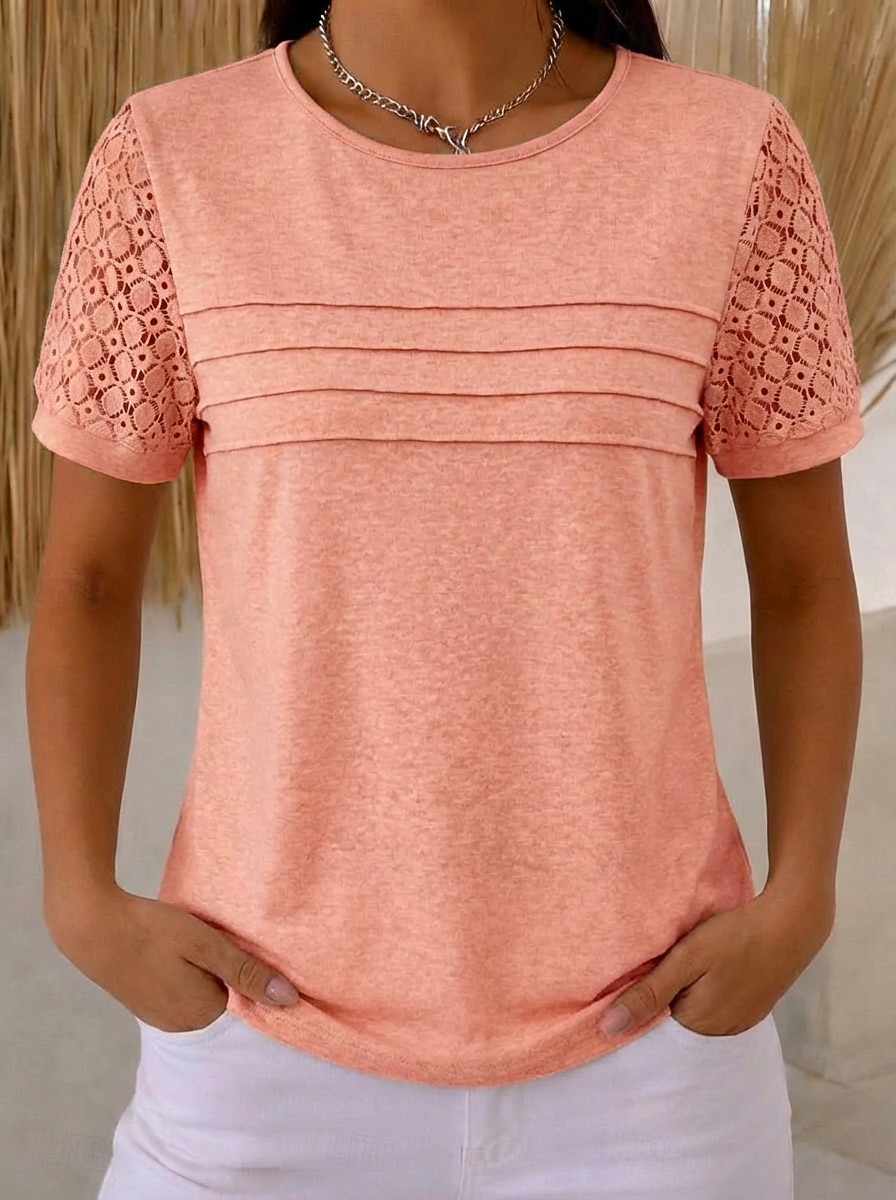 Mujer Blusa Tops de encaje Encaje Plisado Plano Elegante Moderno Sin Mangas Cuello Barco Tops regulares Casual Playa Festivos Negro Rosa Vino Beige Verano Primavera 2026 - $19.99 –P6