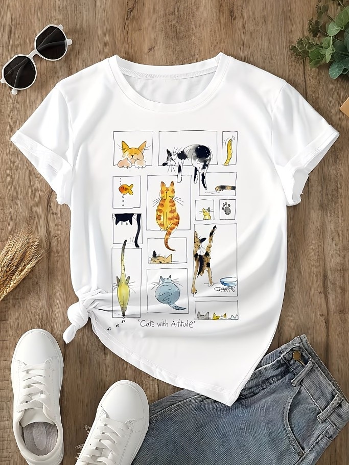 Pasen Dames T-shirt Afdrukken Grafisch dier Tekenfilm Modieus Stijlvol Klassiek Korte mouw Strakke ronde hals Normale tops Casual Dagelijks Weekend Wit Zomer Lente 2026 - $21.99 –P2